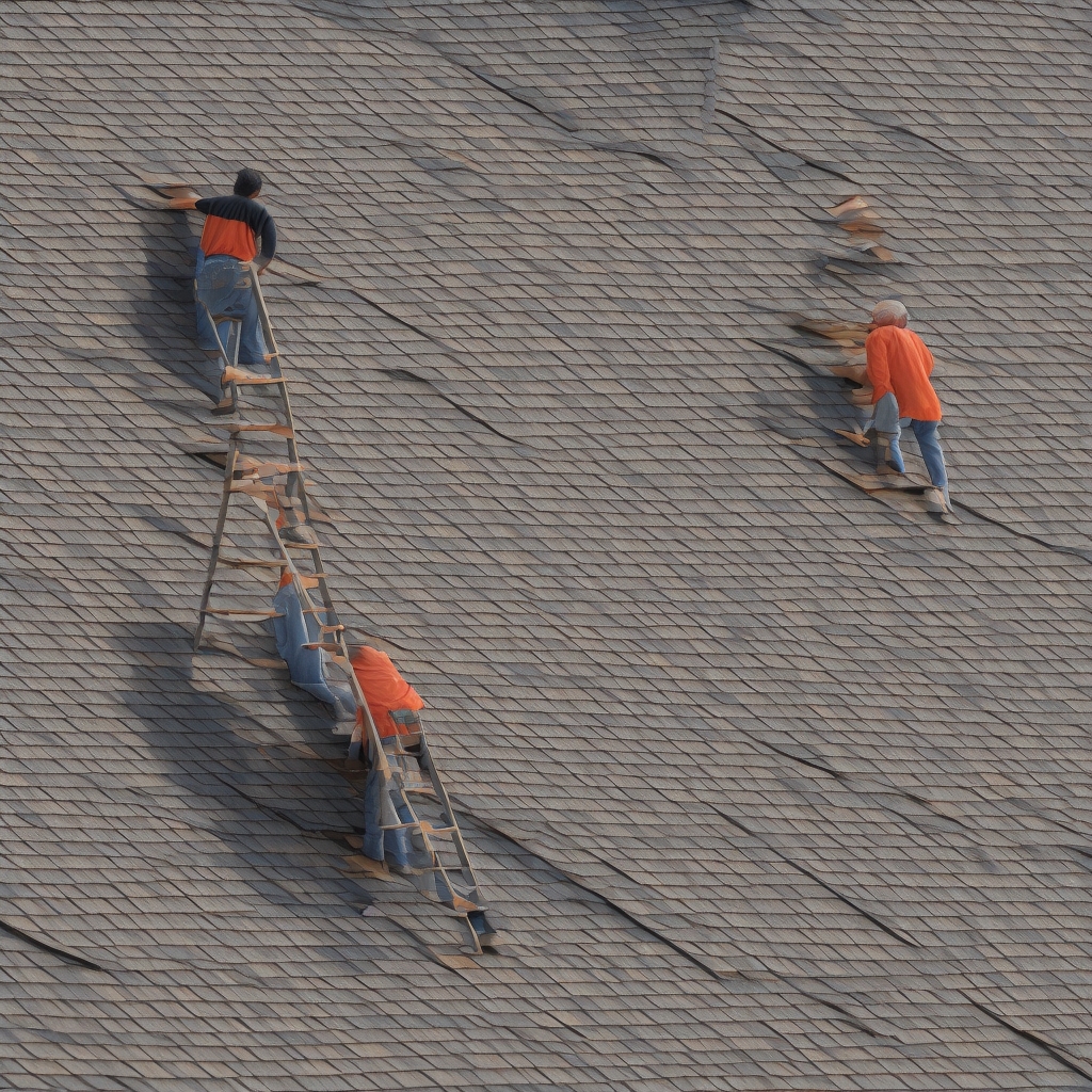 Professional roofing team installing new roof shingles on residential home