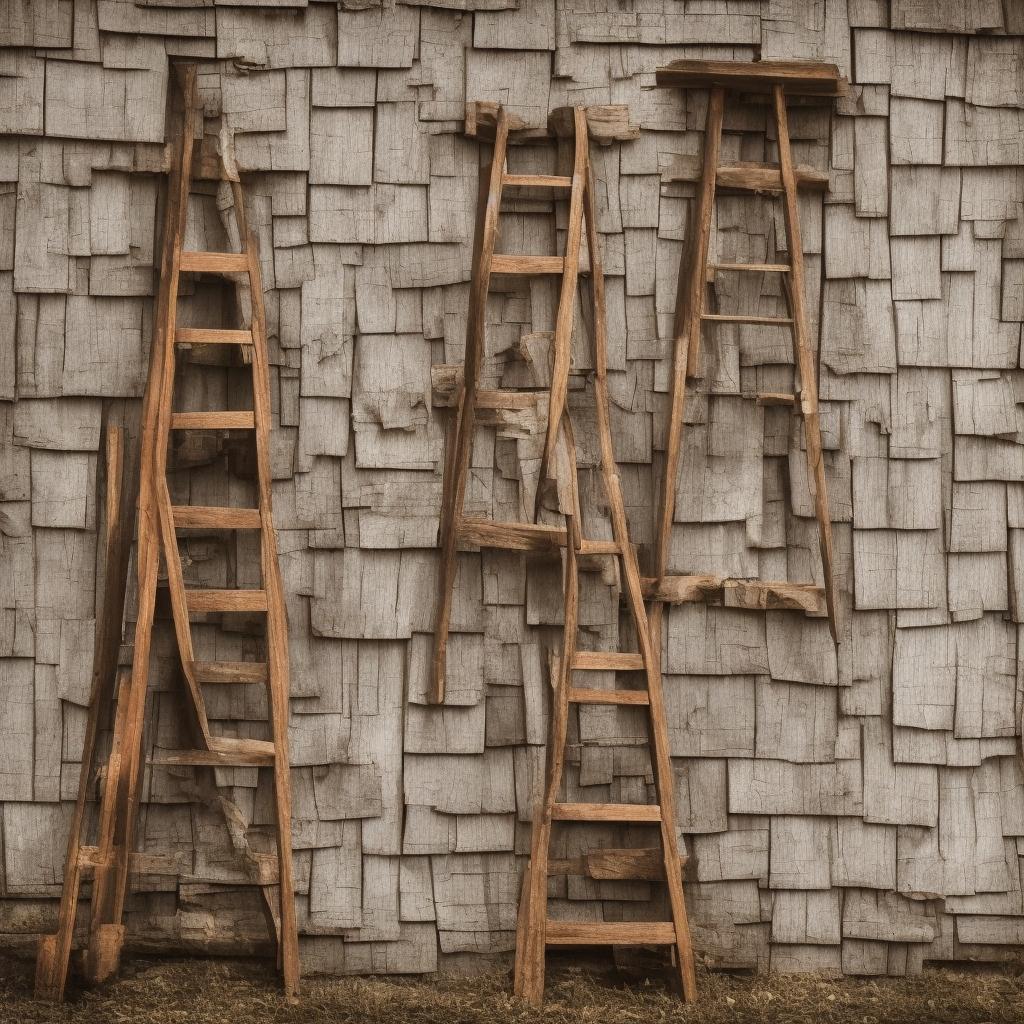 Ladder against house with professional roof measuring tools and equipment setup showing expert preparation